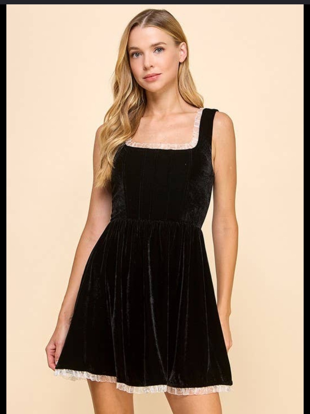 Velvet Lace Trim Dress w/Croset